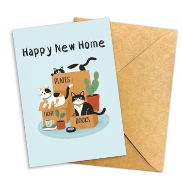 Imagem de Cartão de felicitações Happy New Home Housewarming Cat – Comemore seu novo espaço com vibrações perfeitas, novos começos emocionantes, presente para amantes de gatos, donos de casa, inauguração de