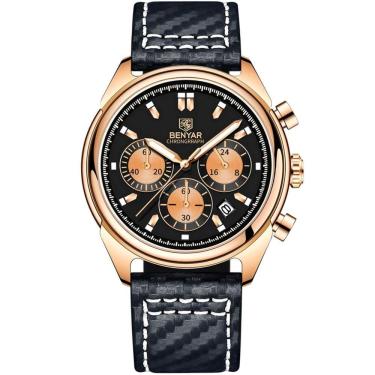 Imagem de Relógio Masculino Analógico Quartzo Cronógrafo Impermeavel Preto Dourado