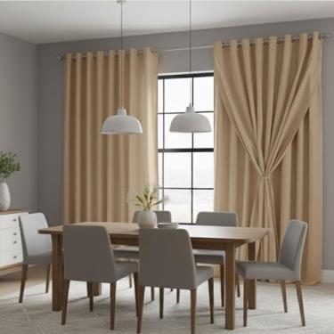 Imagem de Cortina Voil Com Forro De Microfibra 3,00 X 2,30 Quarto Sala Casa (Palha)