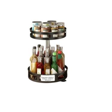 Imagem de Organizador Giratório Multiuso, Preto, Plástico e Metal, 39cm Altura x 25cm Comprimento, Base Rotativa 360 Graus, 2 Níveis para Cosméticos e Acessórios