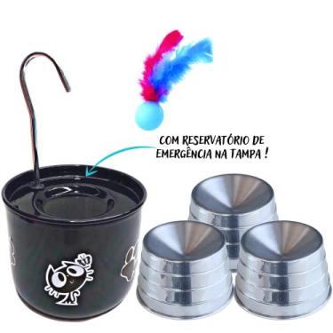 Imagem de Bebedouro Preto Para Gato com 3 Comedouros Ergonômico - DM SOLUÇÕES