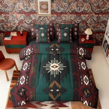 Imagem de Jogo de cama casal e edredom ocidental, asteca do sudoeste, 7 peças, étnico, tribal, flecha, retrô, geométrico, boêmio, decoração de quarto, triângulo de diamante