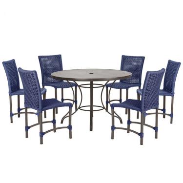 Imagem de Mesa Ascoli 120 Cm Com 6 Cadeiras Cannes De Alumínio Trama Azul