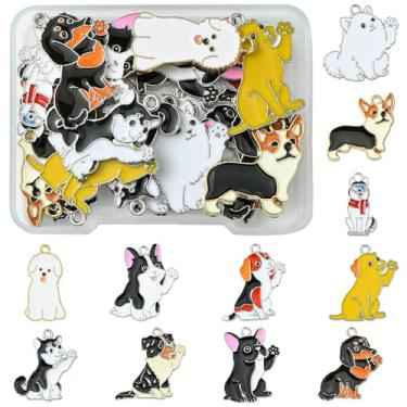 Imagem de MakemadeDIY Pingentes de esmalte de cachorro, fofo, 22 peças, 11 estilos, prateleira, animal, cachorro, pingentes de metal para fazer joias, artesanato, pulseiras, colares, brincos, presente de