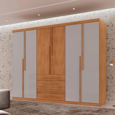 Imagem de Guarda Roupa Casal Matteo 100%mdf 6pts 4gvts Moderna Mobília Naturalle/off White