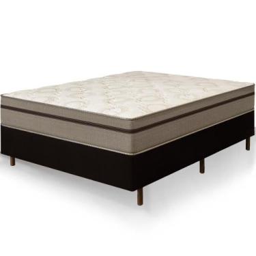 Imagem de Cama Box Casal Preta Colchão Bariloche Tabaco Molas Ensacadas One Face