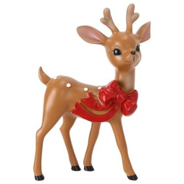Imagem de nezababy Estatuetas de rena vintage de Natal 23,9 cm decorações de estátua de veado de resina retrô laço vermelho animal enfeites de mesa para Natal, escritório em casa, férias (A)