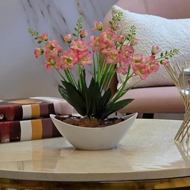 Imagem de Arranjo de Orquídea Artificial Planta Decorativa Vaso e Casca Polida (Rosa Escuro1)