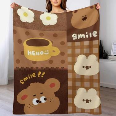 Imagem de Cobertor de desenho animado de cachorro, cobertor felpudo de cura de sorriso, cobertores de flanela ultramacios e aconchegantes cobertores de lã leves para cama, sofá, 101 x 127 cm