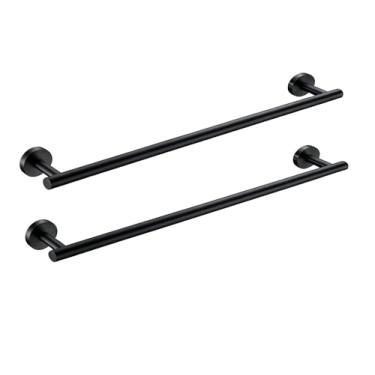 Imagem de SEIDO Toalheiro antiqueda, toalheiro de aço inoxidável para parede de banheiro, barra de toalha de design de bloqueio duplo para banheiro, preto fosco, 91 cm, 2 peças