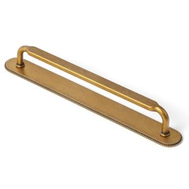 Imagem de Goo-Ki Pacote com 2 puxadores de armário de latão antigo com placa traseira, orifício central de liga de zinco, ferragens de liga de zinco, puxadores de armário de cozinha com espaçador