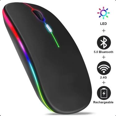 Imagem de Mouse Sem Fio Bluetooth RGB Ergnomico Recarregável Gamer