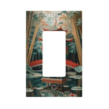 Imagem de HLCoChT Capas de interruptor de luz de arte decorativa pavilhão estilo asiático 1 Gang Rocker Outlet placa decorativa de interruptor placa frontal GFCI capas de interruptor de luz