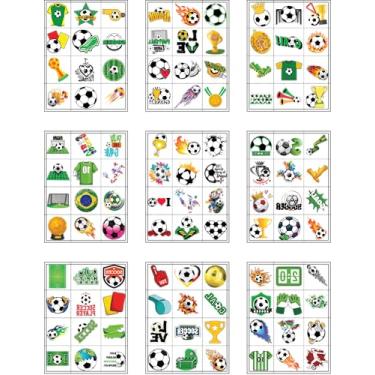 Imagem de 108 peças de tatuagens temporárias de futebol – Decalques de vinil à prova d'água para crianças, meninos, meninas, adolescentes, laptop, garrafa de água, álbum de recortes, lembrancinhas de festa