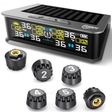 Imagem de Sistema de monitoramento de pressão de pneu (TPMS) de 6 rodas RV - 6 sensores e 6 modos de alarme | 0-144 PSI ± 1,5PSI, carregamento solar/USB | para caminhões duplos e reboques pesados