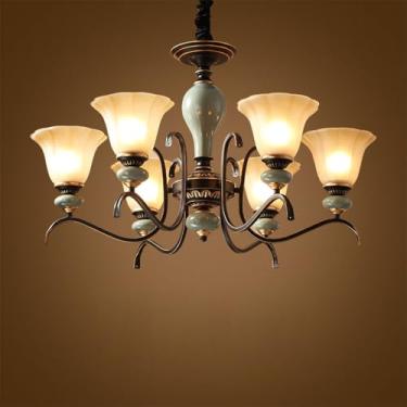 Imagem de Lustre de luxo europeu para sala de estar, estilo retrô americano, em cerâmica, para restaurante, quarto, escritório, hotel, villa, café, com luminária pendente de LED (Q 6 lâmpadas)
