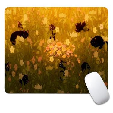 Imagem de CANFLASHION Mouse pad quadrado, mousepad pequeno personalizado com designs, base de borracha antiderrapante para jogos para computadores, laptop, escritório, 240 mm x 200 mm, flores silvestres e gatos