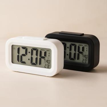 Imagem de Mini Relógio Digital LED, Despertador com Display de Temperatura e Data, Preto e Branco, 9x3x5,5cm