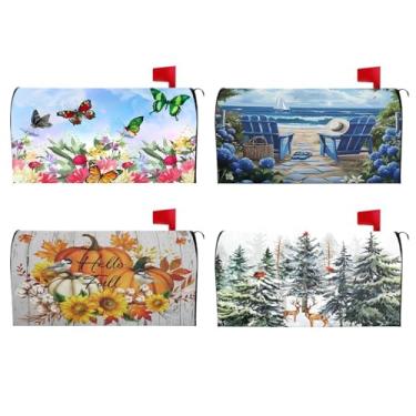 Imagem de bllesqelax 4 capas magnéticas para caixa de correio, capa de caixa de correio magnética tamanho padrão 53 x 45 cm primavera verão outono inverno capas de carta à prova d'água para decoração de jardim