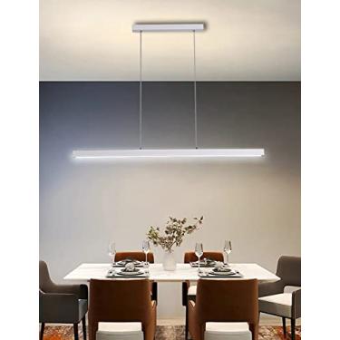 Imagem de Luminária pendente LED preta moderna, dimerizável com controle remoto, design linear, lustre para mesa de jantar, altura ajustável, ideal para cozinha, ilha, escritório e corredor (Branca, 1