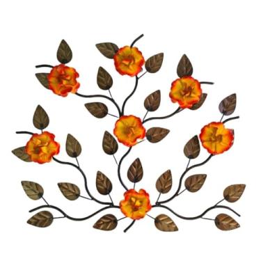 Imagem de Mandala De Parede Em Ferro Artesanal Com 7 Flores E Folhas(Amarelo - Laranja)