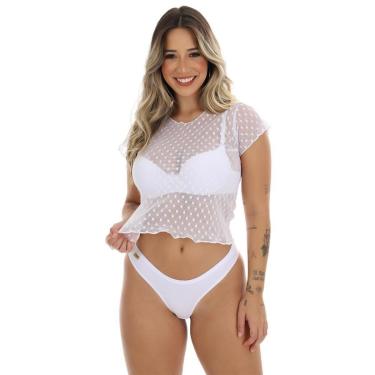 Imagem de Blusa Poá Manga Curtinha Tule Frimodas Transparente-Feminino