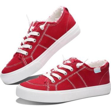 Imagem de Tênis de moda Obtaom feminino Play Red Canvas US6