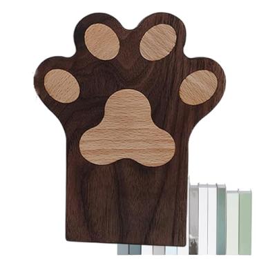 Imagem de Suportes de livros de pata de gato, pontas de livro fofas - suporte antiderrapante de patas de desenho animado de madeira, suporte organizador de rolhas para prateleiras CDs