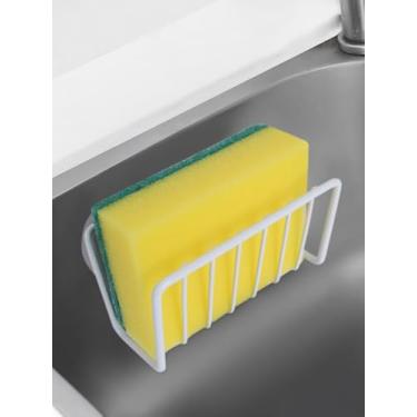 Imagem de Suporte de esponja para pia de cozinha, suporte de esponja de metal com ventosas, cesta de arame aberta de secagem rápida, para sabonete, tampa de pia, escova de pratos, lã de aço (branco)