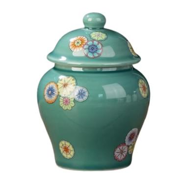 Imagem de ADAOQIN Jarra de gengibre, pote de gengibre, cerâmica chinesa, vasos florais com tampa, vaso de porcelana esmaltado dourado, potes de templo, jarras de armazenamento de chá, vasos decorativos para