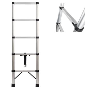 Imagem de Escada Telescópica 1,8m com 5 Degraus Alumínio Inoxidável, Dobrável e Compacta, Portátil com Travas de Segurança, Antiderrapante, Ideal para Uso Doméstico, Manutenção e Serviços Profissionais