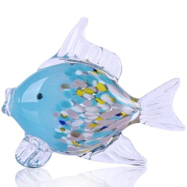 Imagem de LINYTHER Large Glass Fish Figurine for Home Decor, Hand Blown Art Glass Ocean Animal Statue, Decorative Coastal and Beach Themed Sculpture for Table, Shelf, Bathroom, Living Room or Office