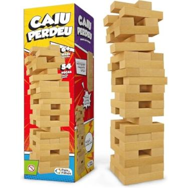 Imagem de Jogo Caiu Perdeu Torre MDF 54 Peças – Diversão, Estratégia e Coordenação para Toda Família