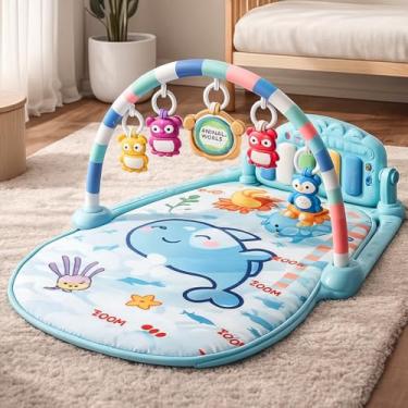 Imagem de Tapete de Atividades Musical com Piano Interativo para Bebê, 3+ Meses, Brinquedo Educativo Multissensorial, Azul, 70x43cm