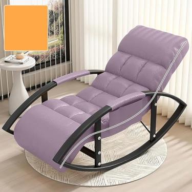 Imagem de Cadeira de balanço roxa grande com encosto ajustável em altura e apoio para os pés para sala de estar e uso ao ar livre