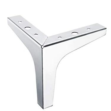 Imagem de ZJYWMM Pernas de sofá de metal, pés de armário de TV triangular, pernas de mesa de café, suporte de pé de gabinete, almofadas de pés de móveis, acessórios de hardware (prata)