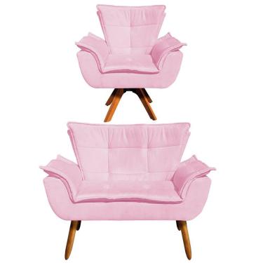 Imagem de Kit 01 Namoradeira e 01 Poltrona Giratória Opala Suede Rosa