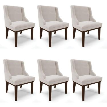 Imagem de Kit 06 Cadeiras Liz Veludo Base Fixa Madeira TabacoCinza