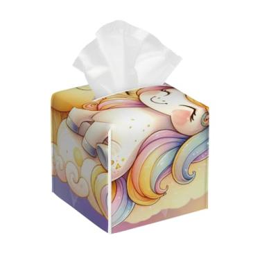 Imagem de Porta-lenços de couro quadrado à prova d'água sol unicórnio dourado organizador de papel facial com cinto inferior cubo estojo de lenços para mesa, banheiro, escritório, mesa, carro, decorativo