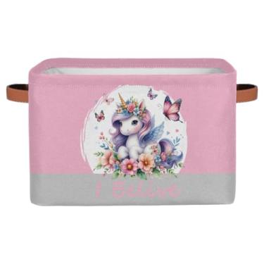 Imagem de Cestas de armazenamento pequenas, unicórnio, rosa, com alças, caixas de armazenamento de brinquedos infantis, organizador de cubo de tecido dobrável para berçário, sala de estar, quarto, prateleiras