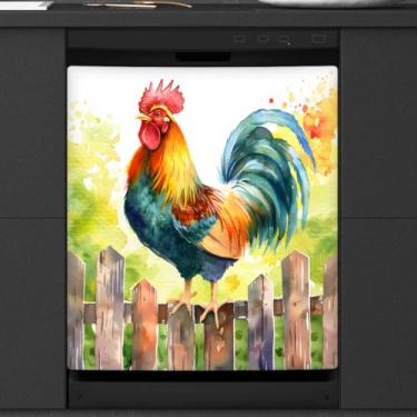 Imagem de Capa magnética para lava-louças, pintura de galo animal, vintage, capas magnéticas para decoração de lava-louças, capa magnética para porta de lava-louças, decalque para cozinha, eletrodomésticos