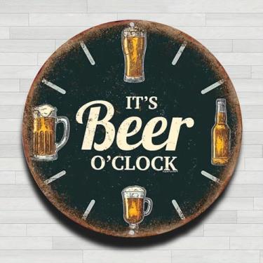 Imagem de Its Beer OClock Placa de Cerveja Recipientes de Cerveja Vintage Alumínio Rústico Metal Placa de Parede Redonda, 20 cm Presentes e Decoração para Casa, Escritório, Café e Quintal