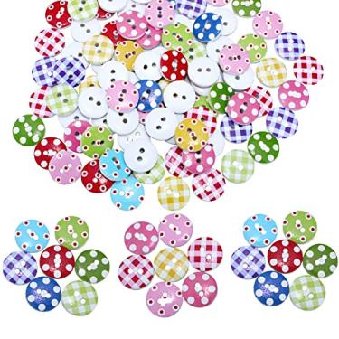 Imagem de Bestartstore 100 peças, 15 mm, misturados com pontos e botões de madeira xadrez, 2 buracos, botões de artesanato para costura, álbuns, materiais de artesanato DIY, cores mistas, aleatórias