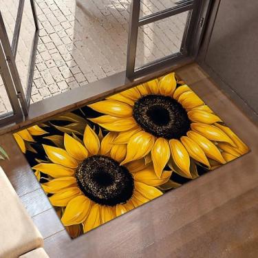 Imagem de CXULIN Tapetes de porta vintage girassóis para ambientes internos, tapete de porta frontal floral rústico antiderrapante de perfil baixo para entrada ao ar livre, tapete interno, pátio, varanda