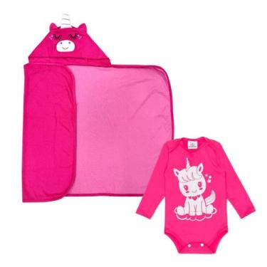 Imagem de Kit Toalha Com Capuz + Body Bodie Bebê Proteção Solar Praia - Fofotinh
