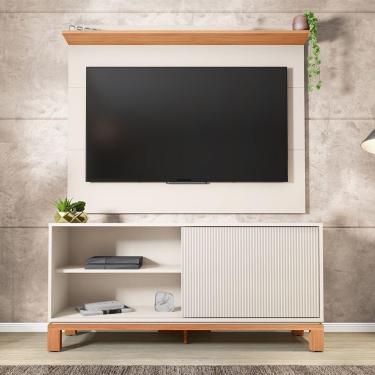 Imagem de Painel Tv 45 Pol 136cm Com Rack Bancada Para Sala Visari C01 - D'rossi Cor Off White/freijó