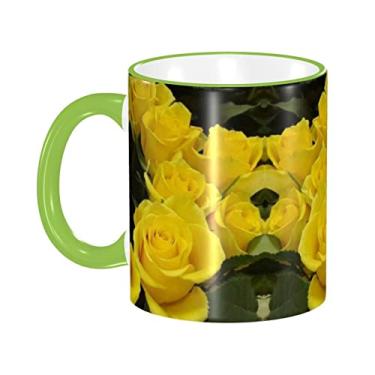 Imagem de Ourdovi Caneca de café expresso de cerâmica Yellow Roses, caneca de cerâmica revestida DIY, para café, sopa, chá, leite, latte, cacau quente, divertido colorido 340 g.