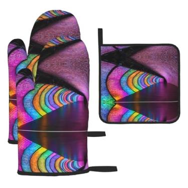 Imagem de Holographic Dreams – Conjunto de cozinha essencial com 3 peças, luvas resistentes ao calor e aderência da tampa, proteção para churrasco no forno, design de armazenamento suspenso.