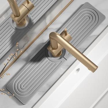 Imagem de Tapete de torneira de pedra de secagem rápida para pia de cozinha - Tapete de pia de diatomita, bandeja de pedra absorvente para balcão de banheiro, torneira de pia protetor de água fosco para balcão