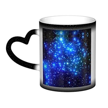 Imagem de Caneca de café divertida Blue Shining Stars, copo de cerâmica com mudança de cor sensível ao calor 12 Oz, para café/chá/leite/cacau, para adolescente/aniversário/festival/presentes
